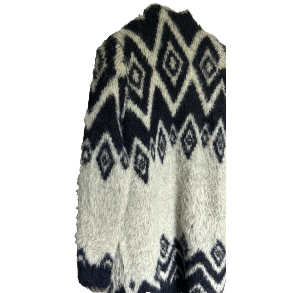 SLEEPING ON SNOW Anthropologie S Cardigan Black Ivory Alpaca Blend Cabincore - Picture 4 of 11